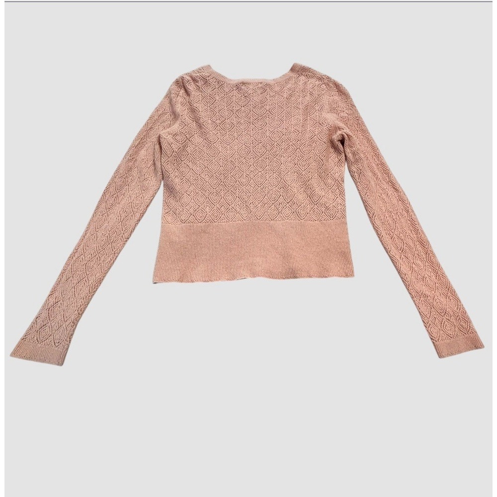 Tyler Boe Women's Large Pointelle Knit Lambs Wool Blend Cardigan Sweater - Picture 4 of 7